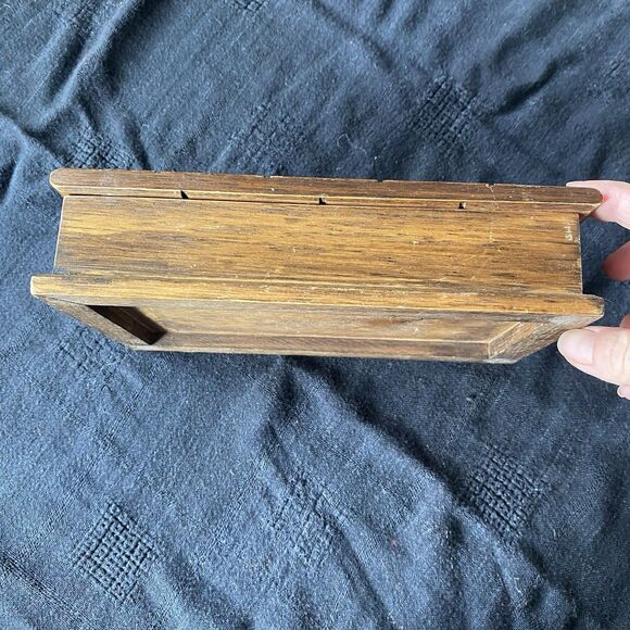 Vintage 70’s Wooden Trinket Jewelry Box. Corduroy Lining. Hinged Lid. 8” x 5” - Picture 3 of 13